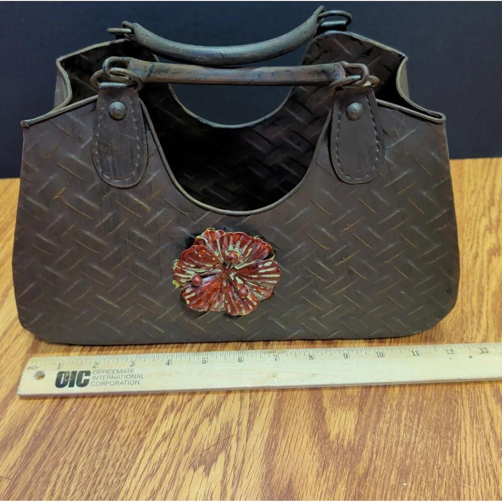 Rustic Metal Purse Planter Magazine Holder Vintage Style Country Tin  Basket 12